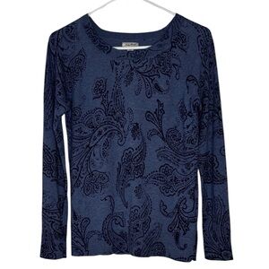 Lucky Brand Paisley Long Sleeve Sweater | Slate & Navy Blue